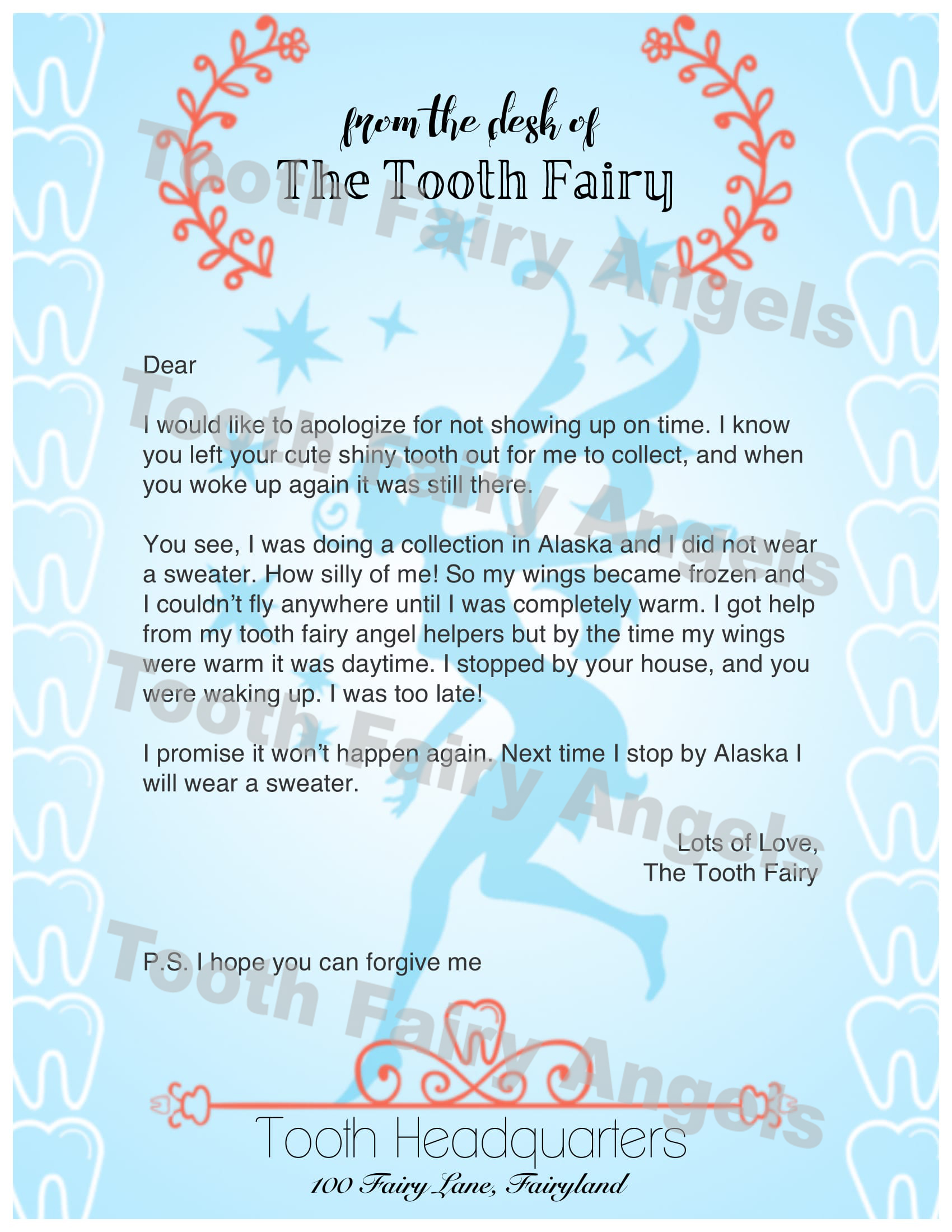 free printable toothfairy letter for messy room